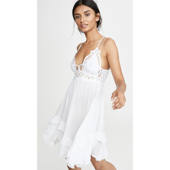 Free People Mini Dress Small White Adella Slip A-Line Lace Ruffle - Picture 6 of 16
